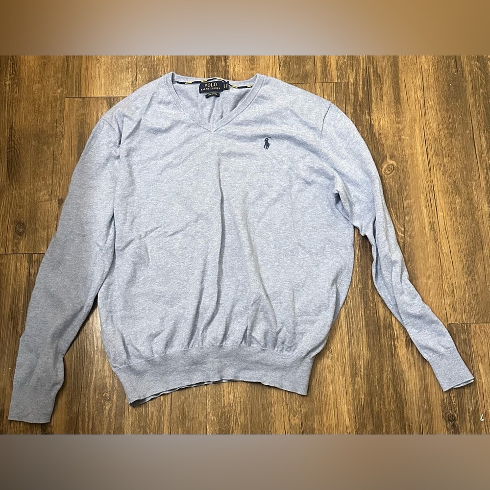 Polo by Ralph Lauren Light Blue Pima Cotton V-Neck Men's Sweater Size Large
